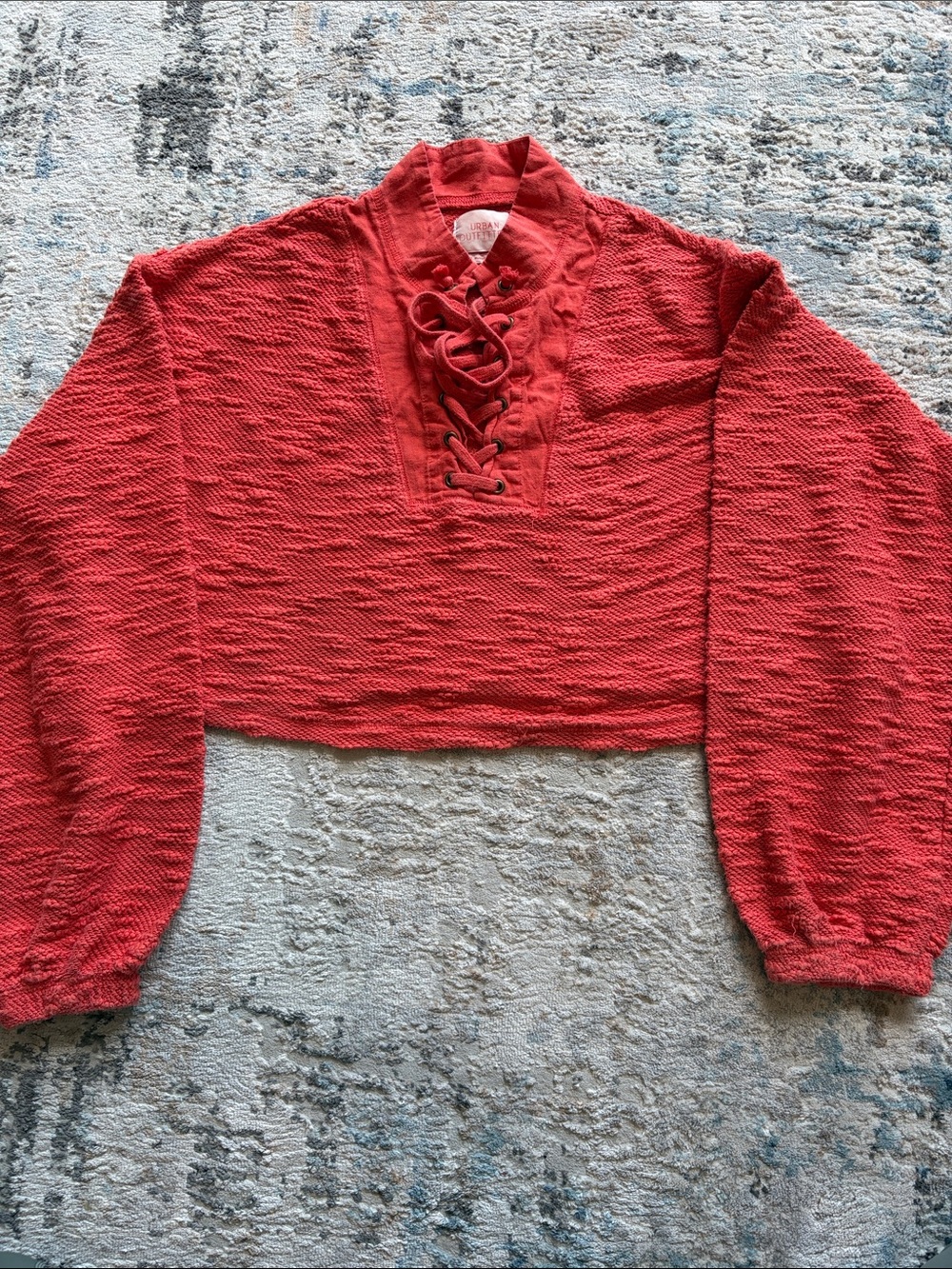 Red Lace-Up Textured Crop Top - Women